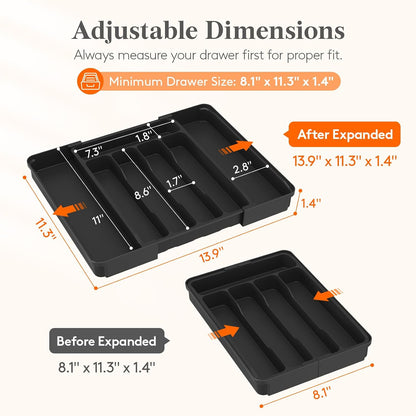 Silverware Organizer for Drawer, Expandable Utensil Tray