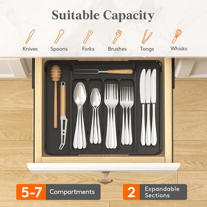 Silverware Organizer for Drawer, Expandable Utensil Tray