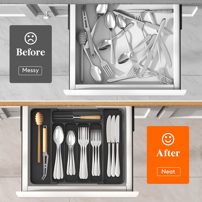 Silverware Organizer for Drawer, Expandable Utensil Tray