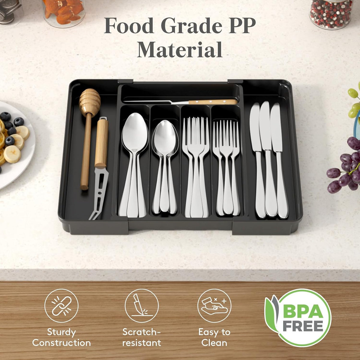 Silverware Organizer for Drawer, Expandable Utensil Tray