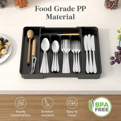 Silverware Organizer for Drawer, Expandable Utensil Tray