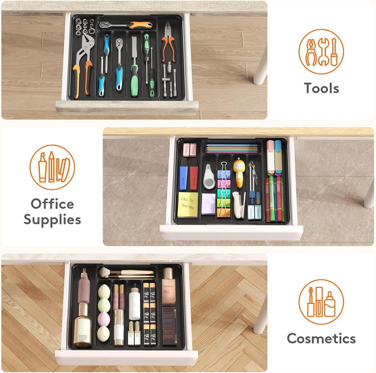 Silverware Organizer for Drawer, Expandable Utensil Tray