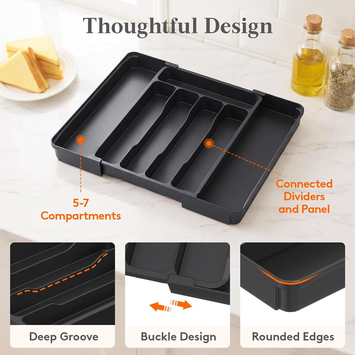 Silverware Organizer for Drawer, Expandable Utensil Tray