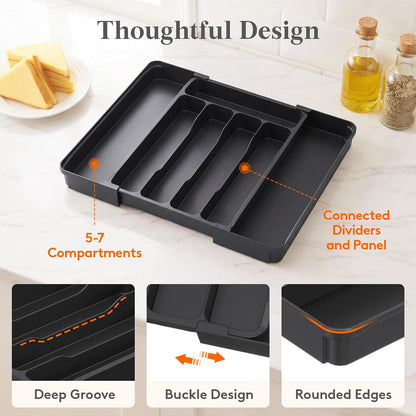Silverware Organizer for Drawer, Expandable Utensil Tray