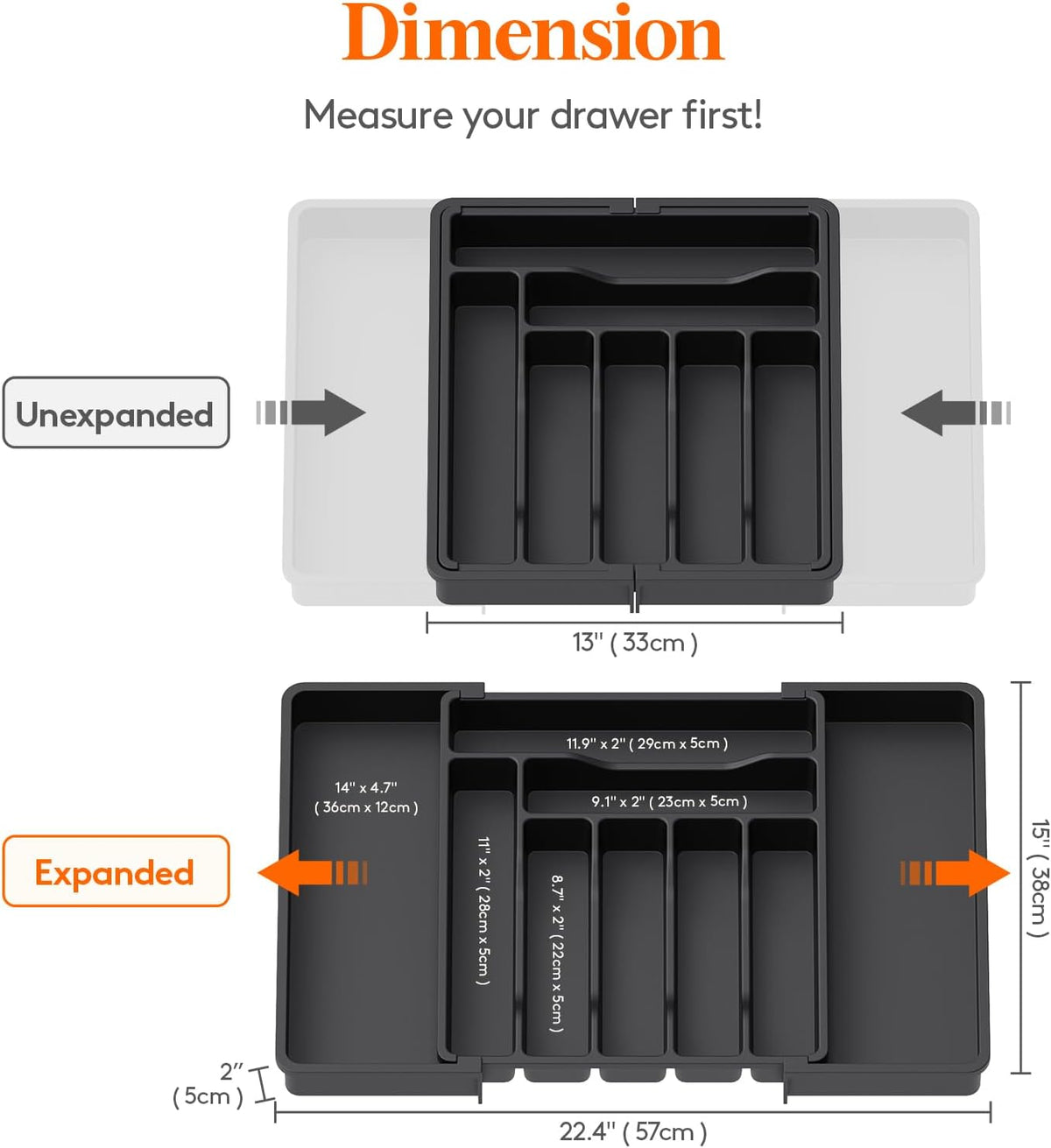 Silverware Organizer for Drawer, Expandable Utensil Tray