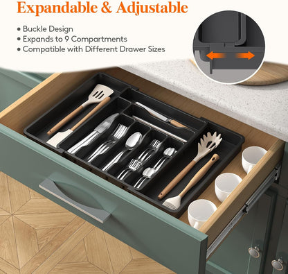 Silverware Organizer for Drawer, Expandable Utensil Tray