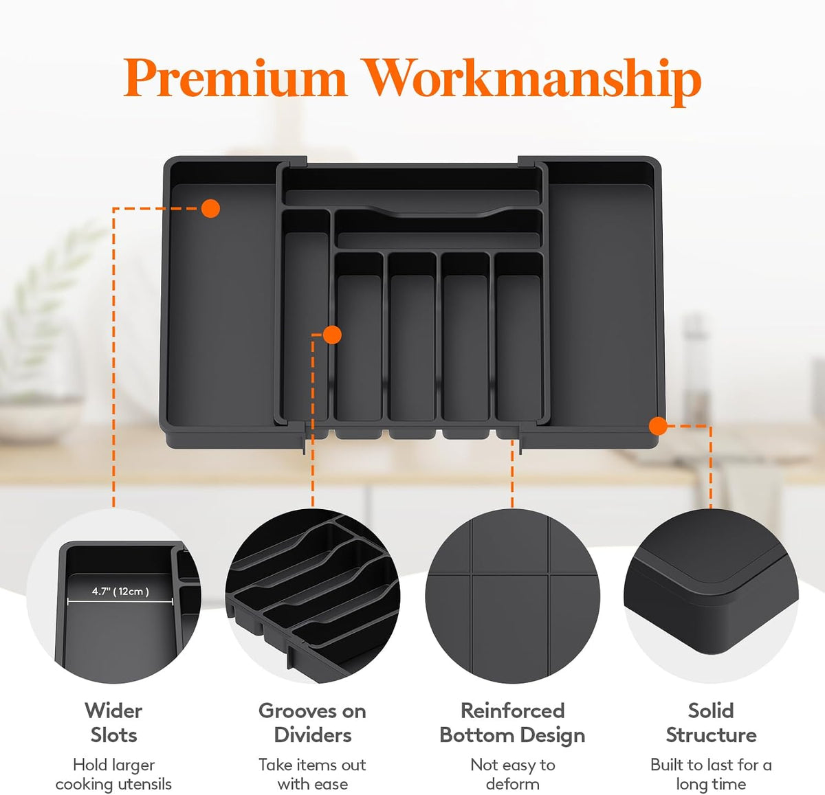 Silverware Organizer for Drawer, Expandable Utensil Tray