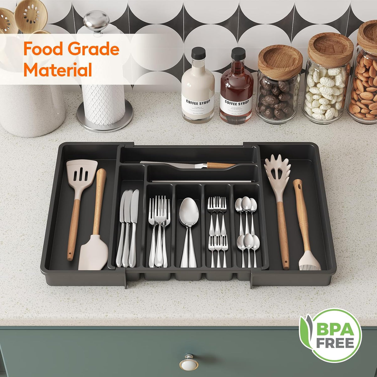 Silverware Organizer for Drawer, Expandable Utensil Tray