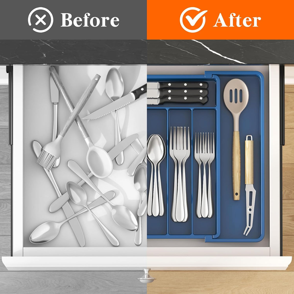 Silverware Organizer for Drawer, Expandable Utensil Tray
