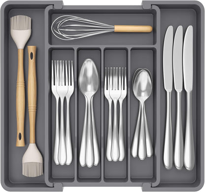 Silverware Organizer for Drawer, Expandable Utensil Tray