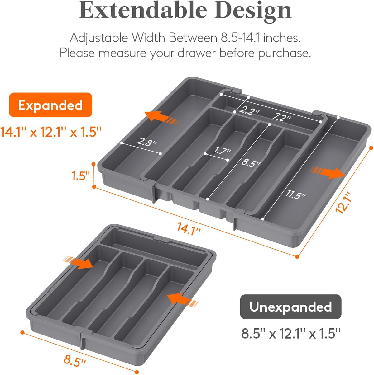 Silverware Organizer for Drawer, Expandable Utensil Tray