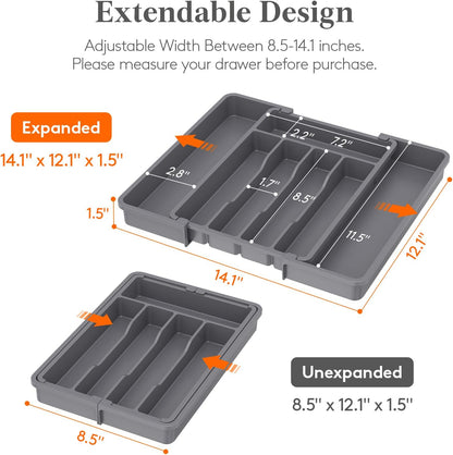Silverware Organizer for Drawer, Expandable Utensil Tray