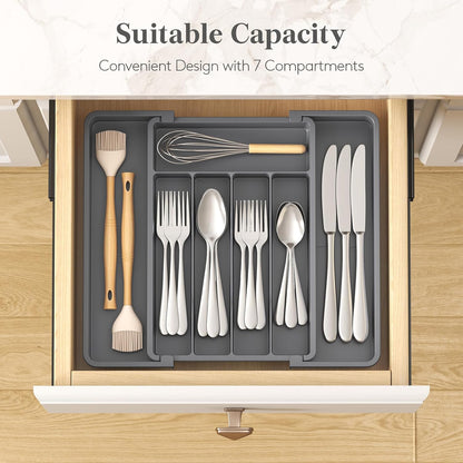 Silverware Organizer for Drawer, Expandable Utensil Tray