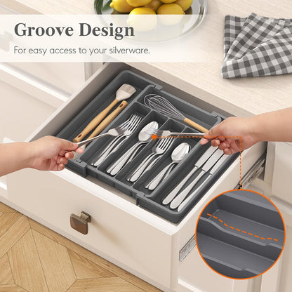 Silverware Organizer for Drawer, Expandable Utensil Tray