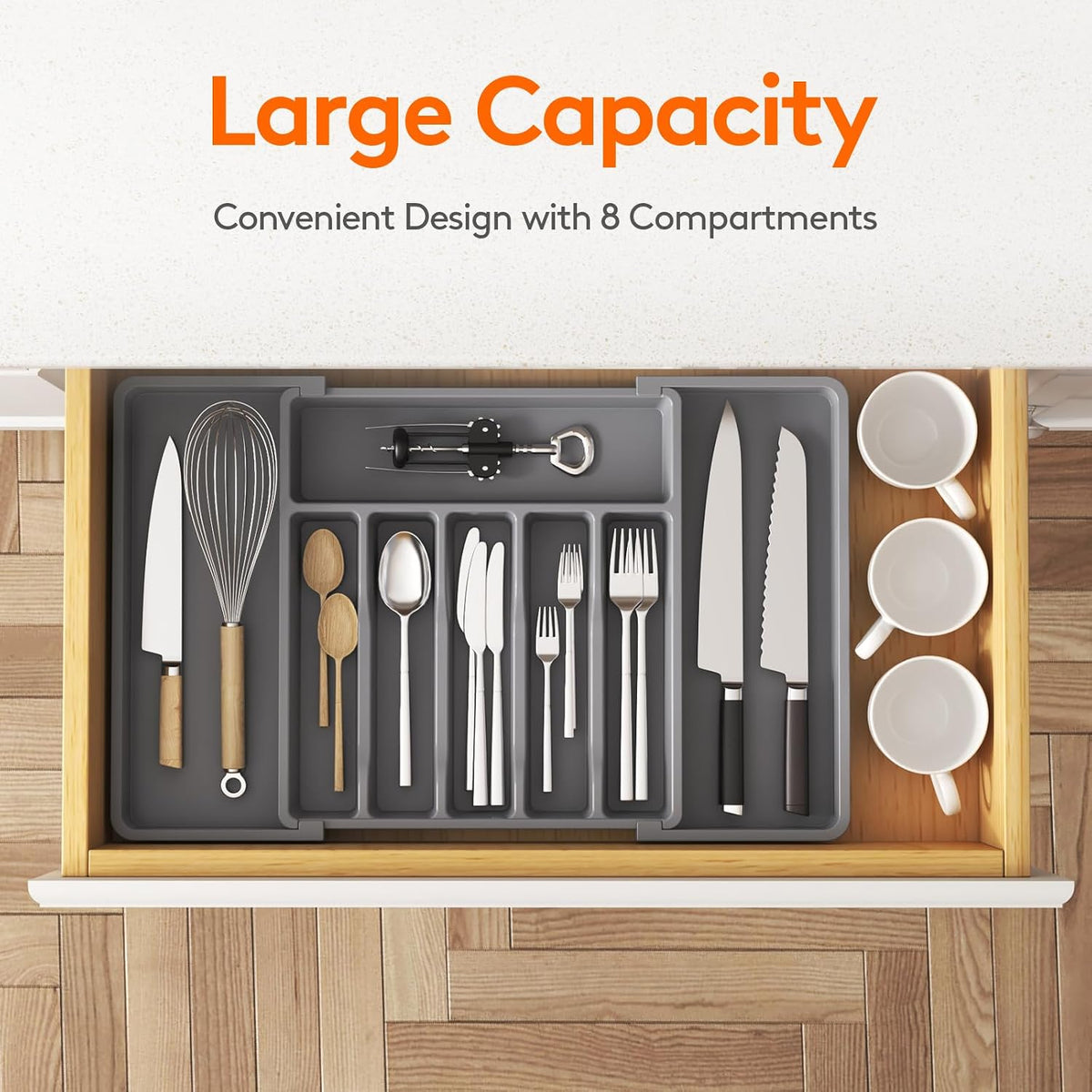 Silverware Organizer for Drawer, Expandable Utensil Tray