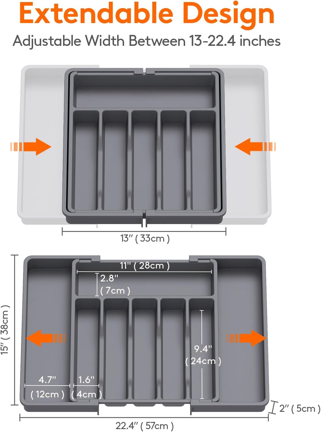 Silverware Organizer for Drawer, Expandable Utensil Tray