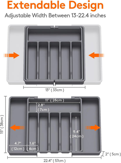 Silverware Organizer for Drawer, Expandable Utensil Tray