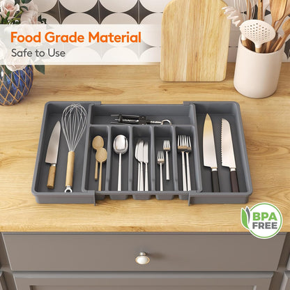 Silverware Organizer for Drawer, Expandable Utensil Tray