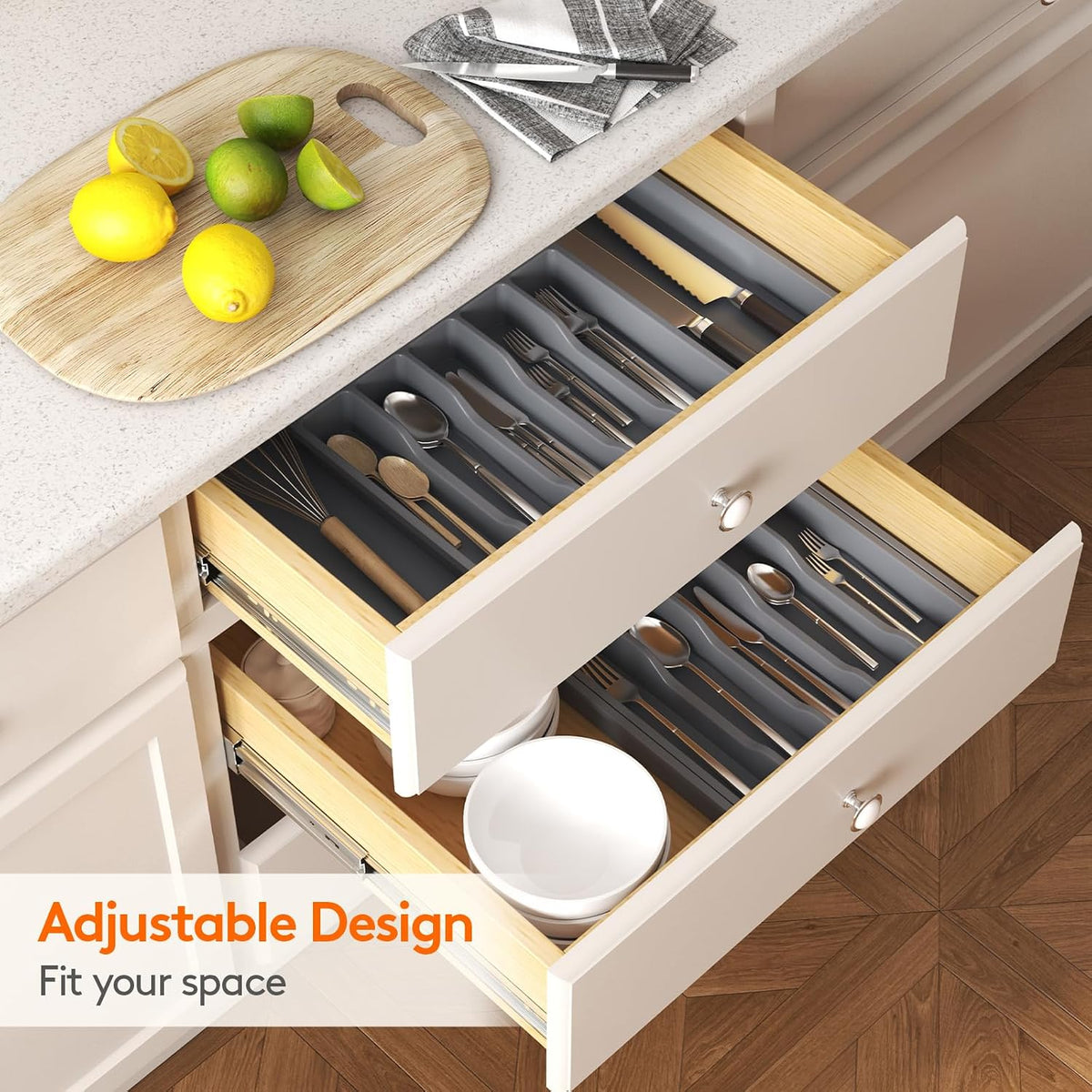 Silverware Organizer for Drawer, Expandable Utensil Tray