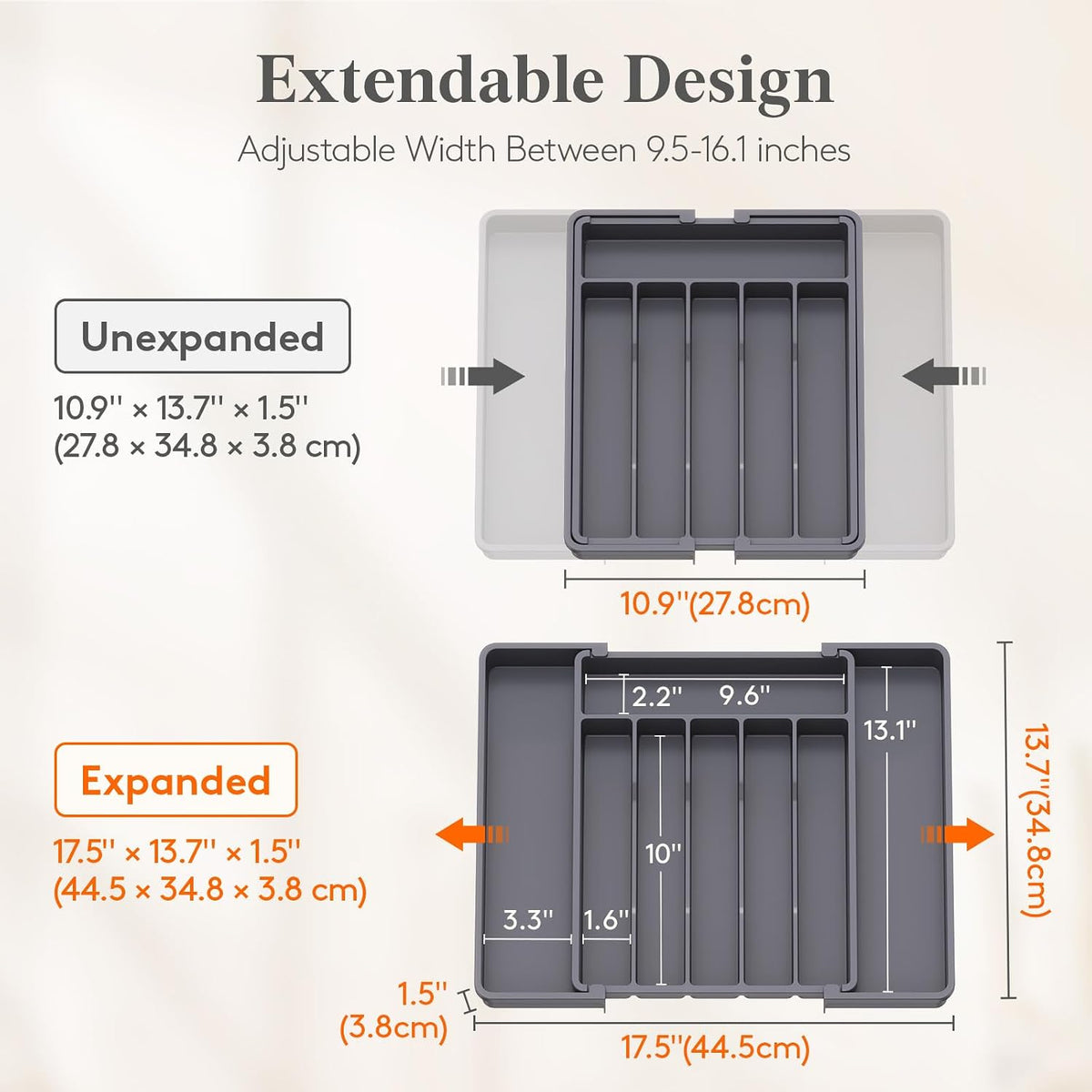 Silverware Organizer for Drawer, Expandable Utensil Tray