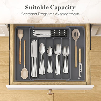 Silverware Organizer for Drawer, Expandable Utensil Tray
