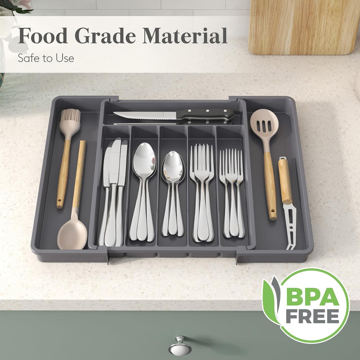 Silverware Organizer for Drawer, Expandable Utensil Tray