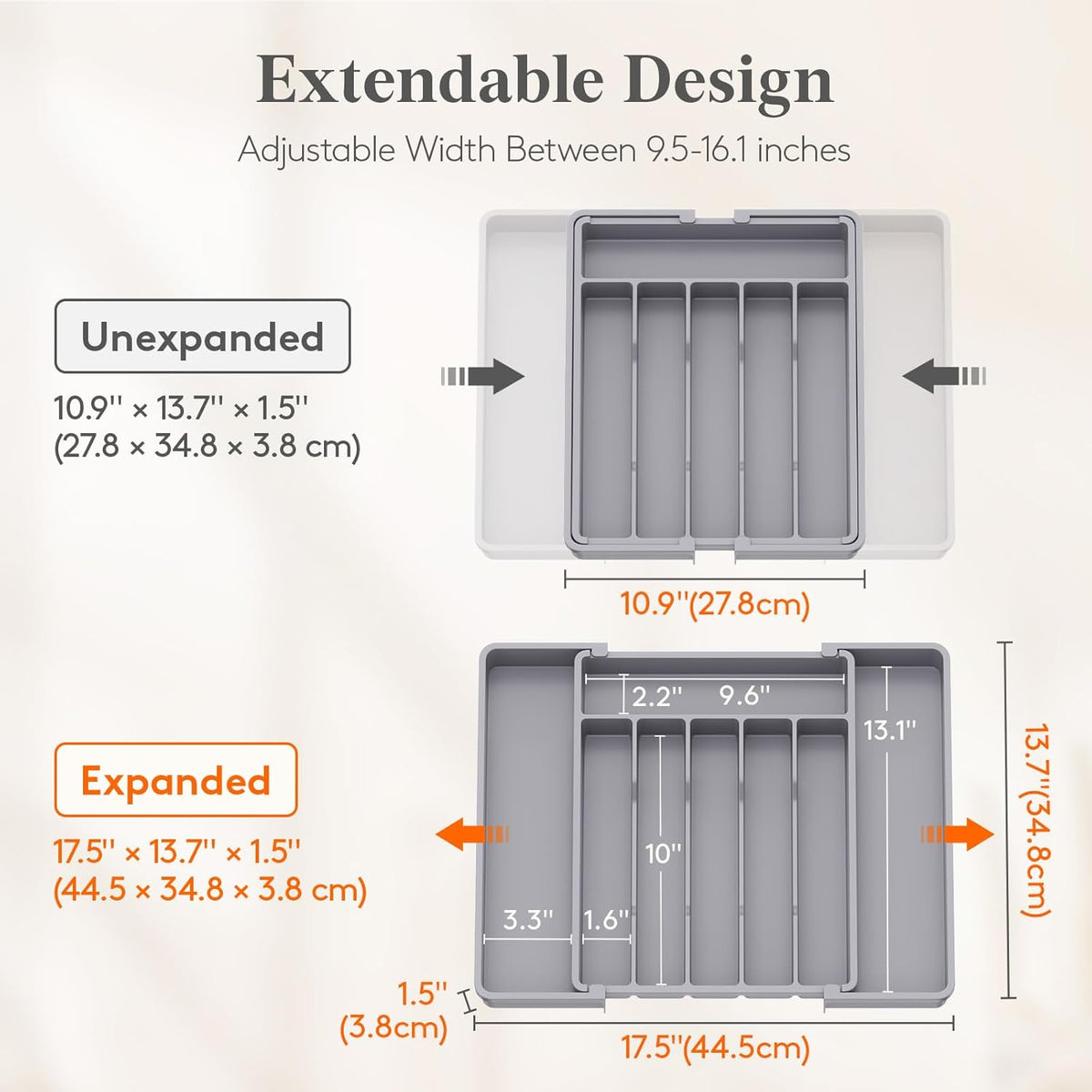 Silverware Organizer for Drawer, Expandable Utensil Tray