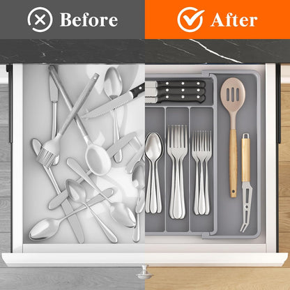 Silverware Organizer for Drawer, Expandable Utensil Tray