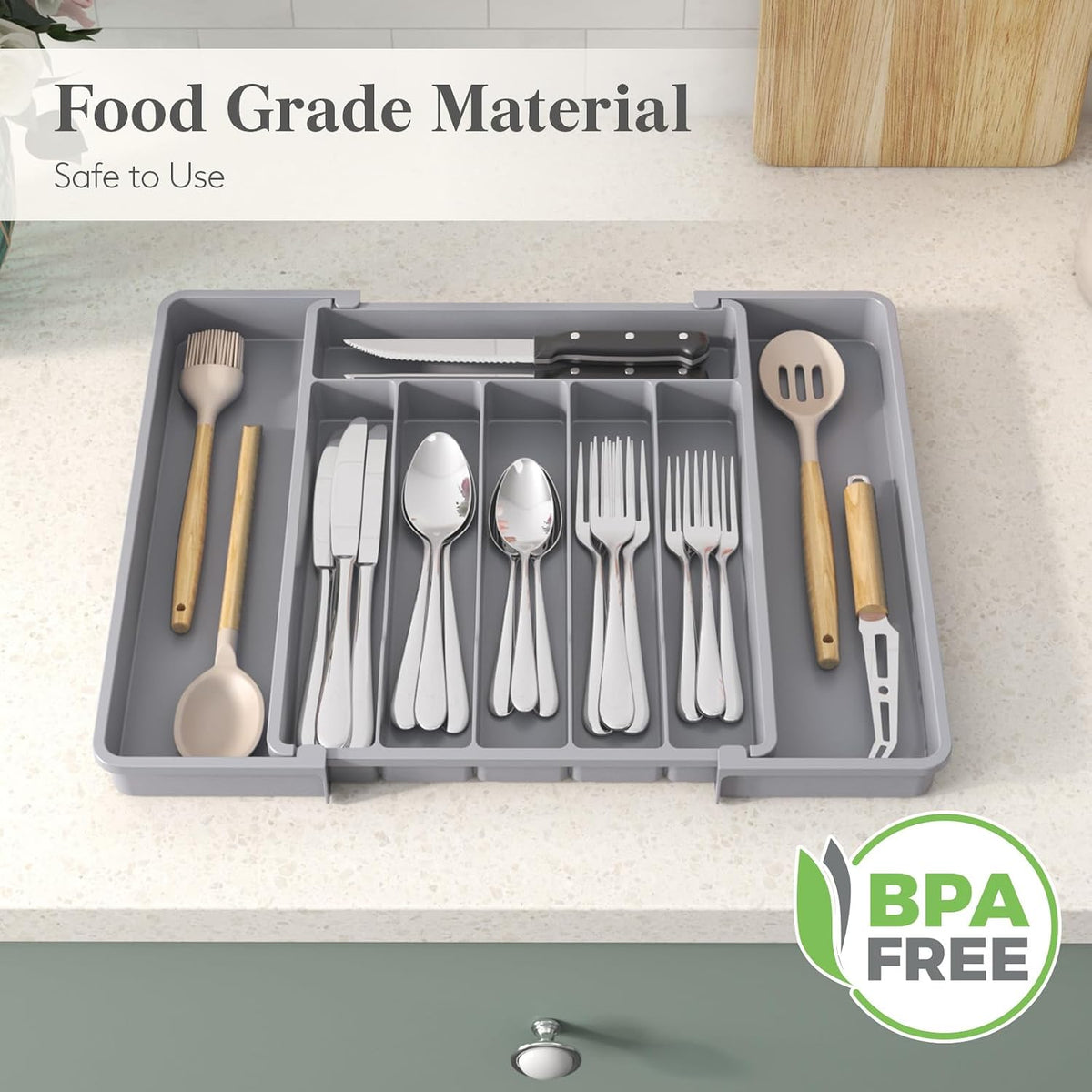 Silverware Organizer for Drawer, Expandable Utensil Tray