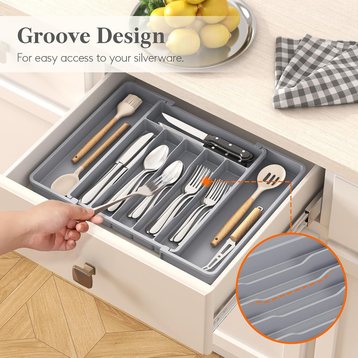 Silverware Organizer for Drawer, Expandable Utensil Tray