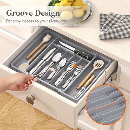 Silverware Organizer for Drawer, Expandable Utensil Tray