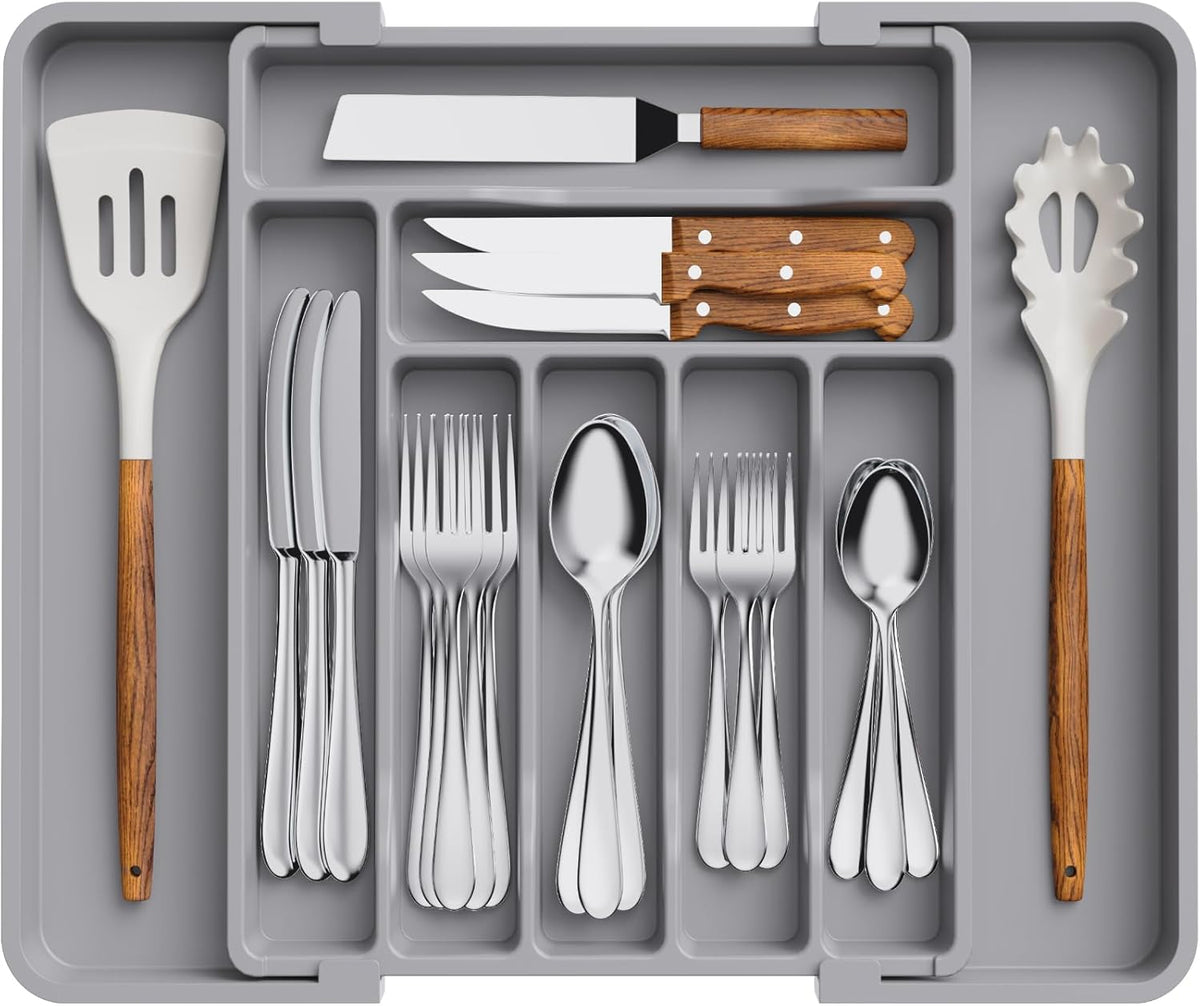 Silverware Organizer for Drawer, Expandable Utensil Tray