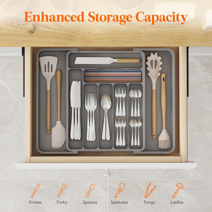 Silverware Organizer for Drawer, Expandable Utensil Tray