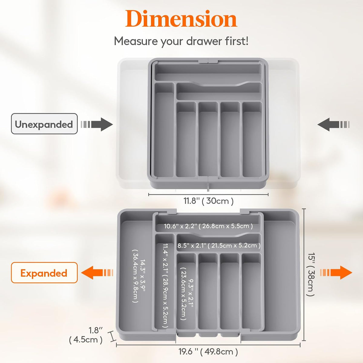Silverware Organizer for Drawer, Expandable Utensil Tray