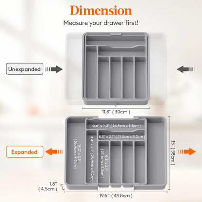 Silverware Organizer for Drawer, Expandable Utensil Tray