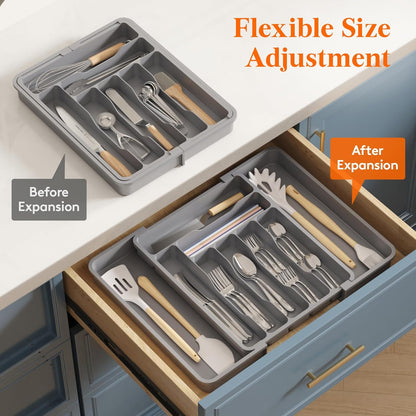 Silverware Organizer for Drawer, Expandable Utensil Tray