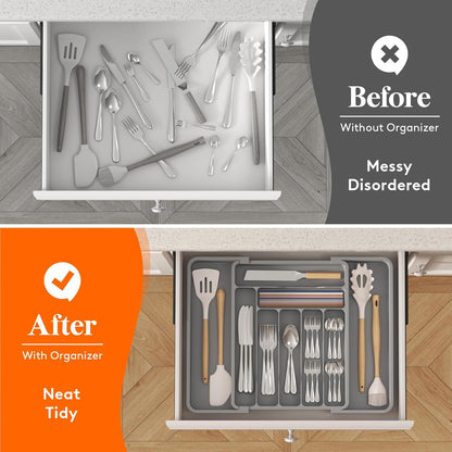 Silverware Organizer for Drawer, Expandable Utensil Tray