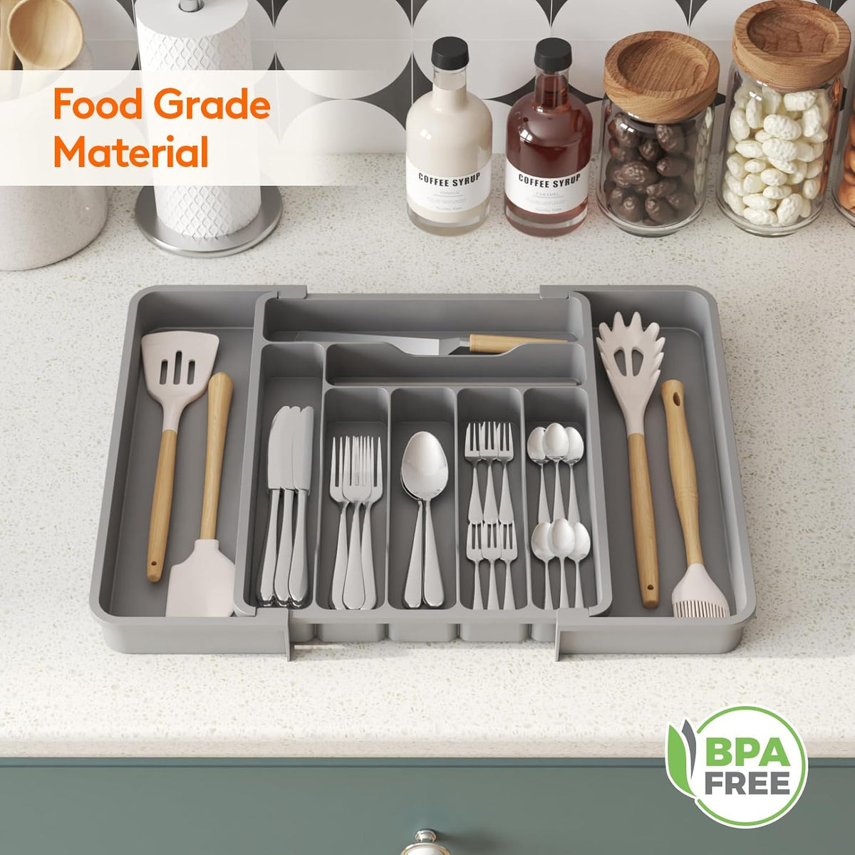 Silverware Organizer for Drawer, Expandable Utensil Tray