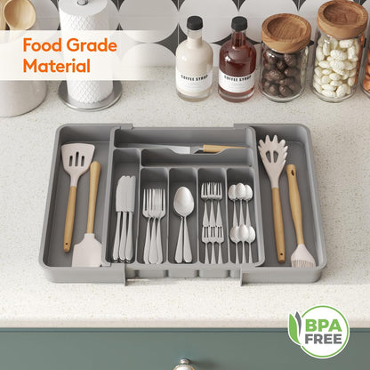 Silverware Organizer for Drawer, Expandable Utensil Tray