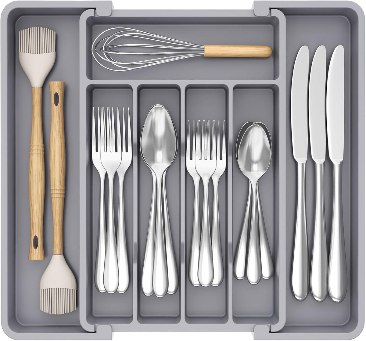 Silverware Organizer for Drawer, Expandable Utensil Tray