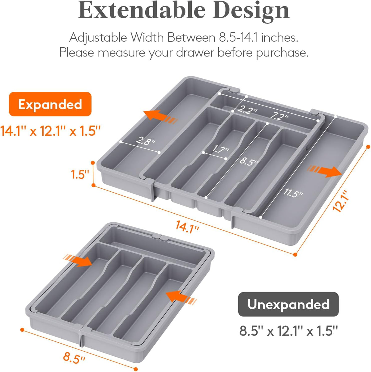Silverware Organizer for Drawer, Expandable Utensil Tray