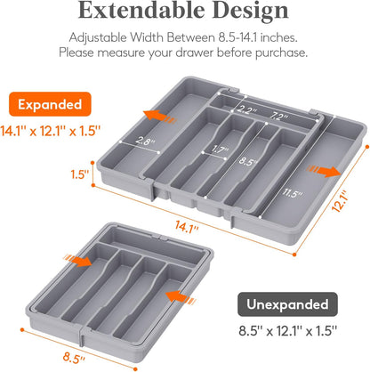 Silverware Organizer for Drawer, Expandable Utensil Tray