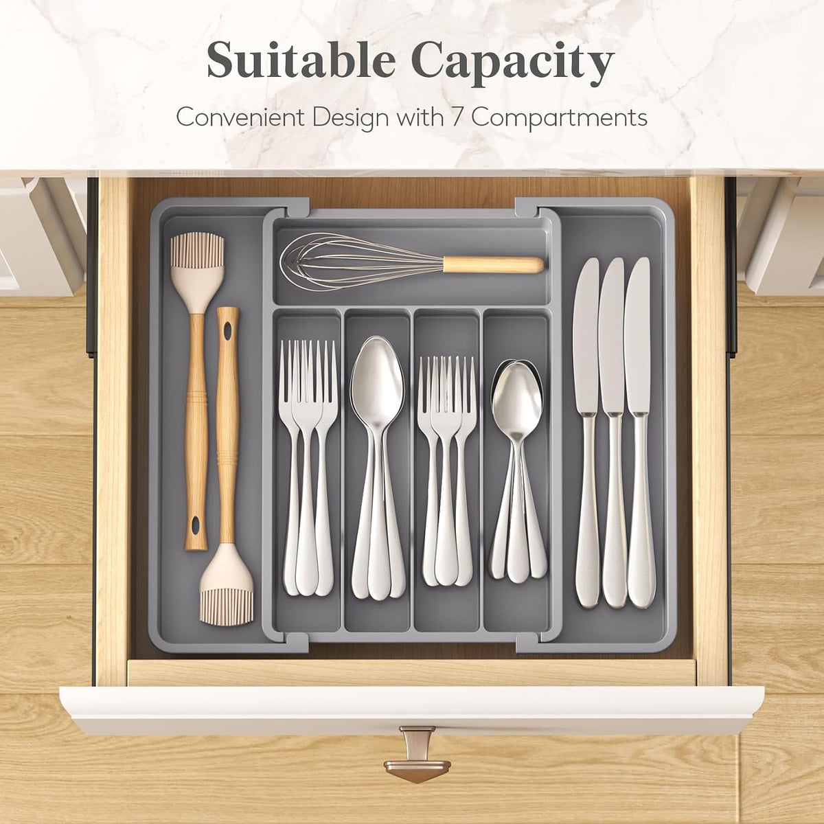 Silverware Organizer for Drawer, Expandable Utensil Tray