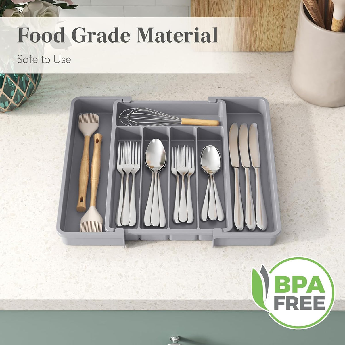 Silverware Organizer for Drawer, Expandable Utensil Tray