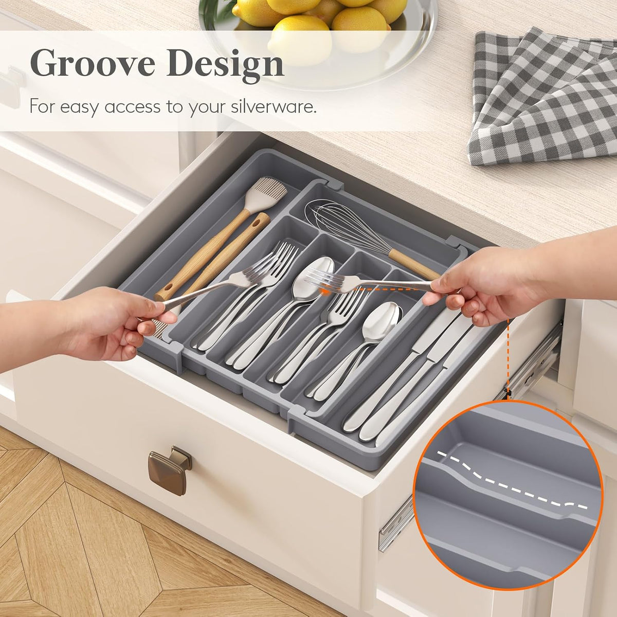 Silverware Organizer for Drawer, Expandable Utensil Tray