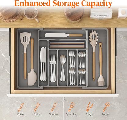 Silverware Organizer for Drawer, Expandable Utensil Tray