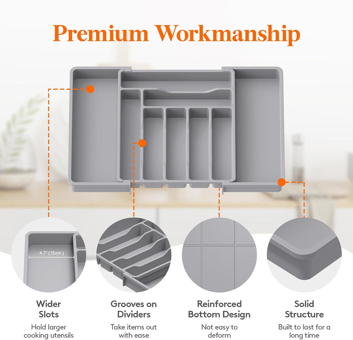 Silverware Organizer for Drawer, Expandable Utensil Tray