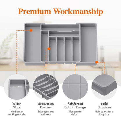 Silverware Organizer for Drawer, Expandable Utensil Tray