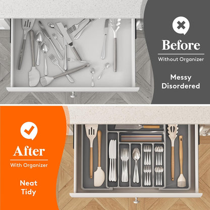 Silverware Organizer for Drawer, Expandable Utensil Tray