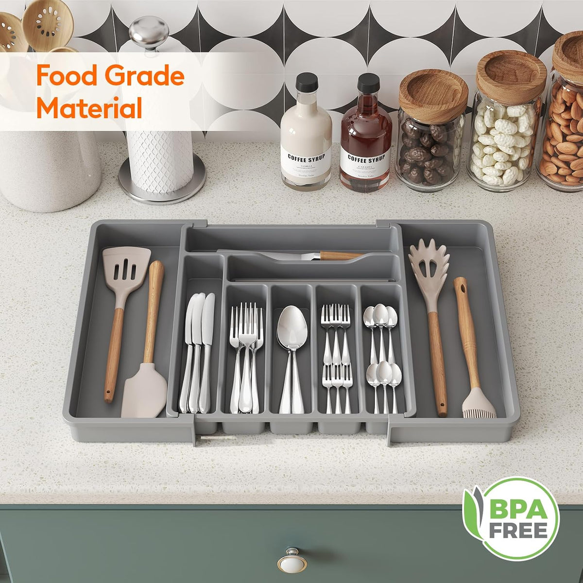 Silverware Organizer for Drawer, Expandable Utensil Tray
